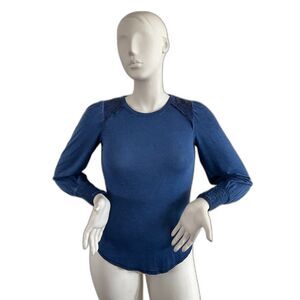 Knox Rose Top Blue Starry Night Long Sleeve Lace Insert XS